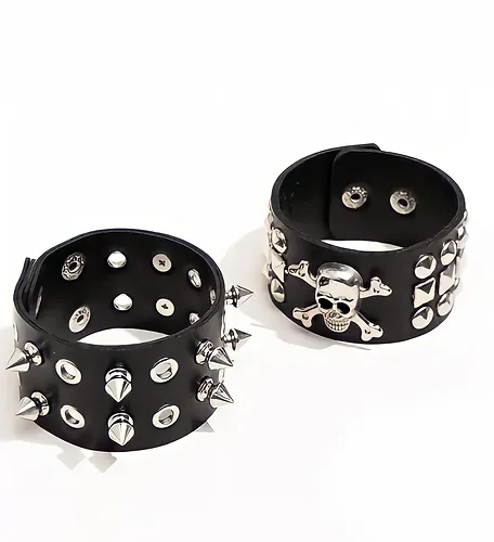 2Pcs Skull & Spike Bracelets