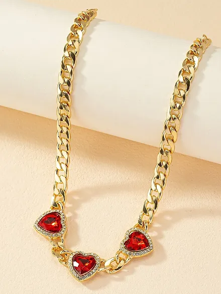 3 Heart Rhinestone Choker Necklace