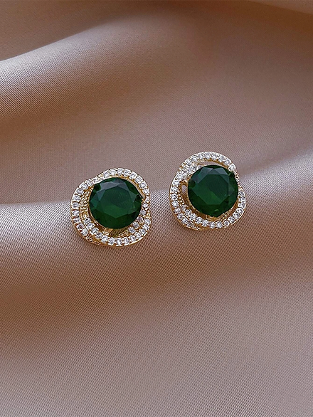 Emerald Rhinestone Stud Earrings