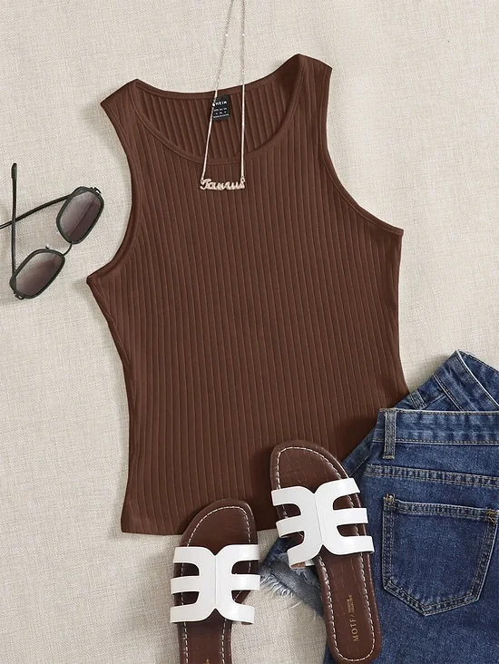 Female Solid Rib Knit Tank Top