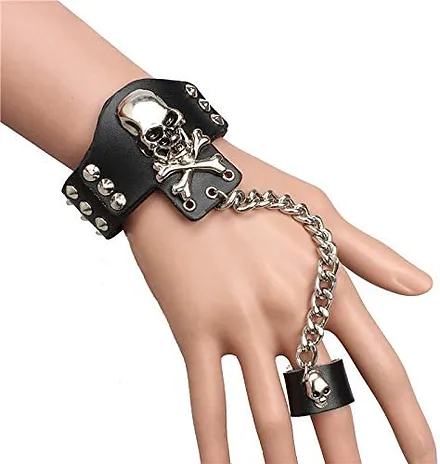 Skull Chain Bracelet with Ring