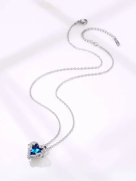 Zircon Ocean Blue Heart Necklace
